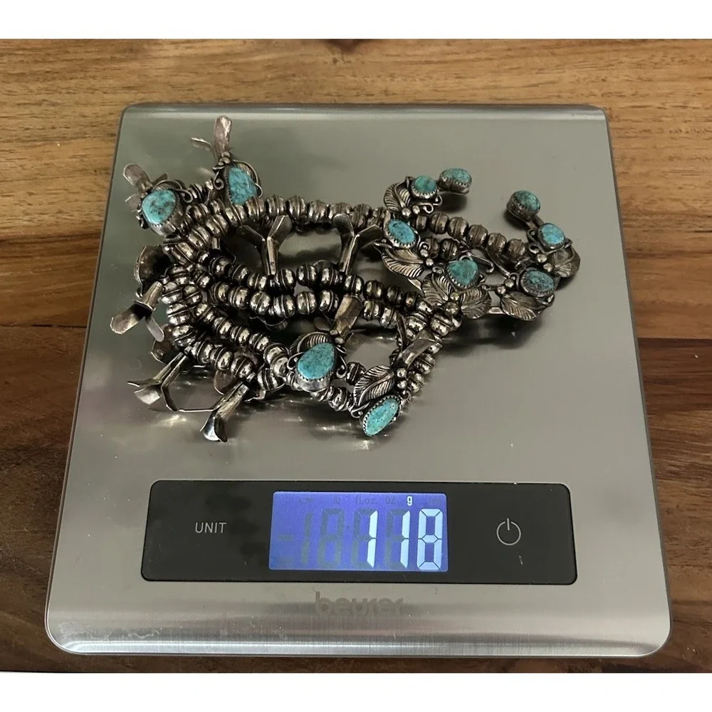 Wayne Etsitty Navajo Sterling Turquoise Squash Blossom Necklace‎ Naja As Is